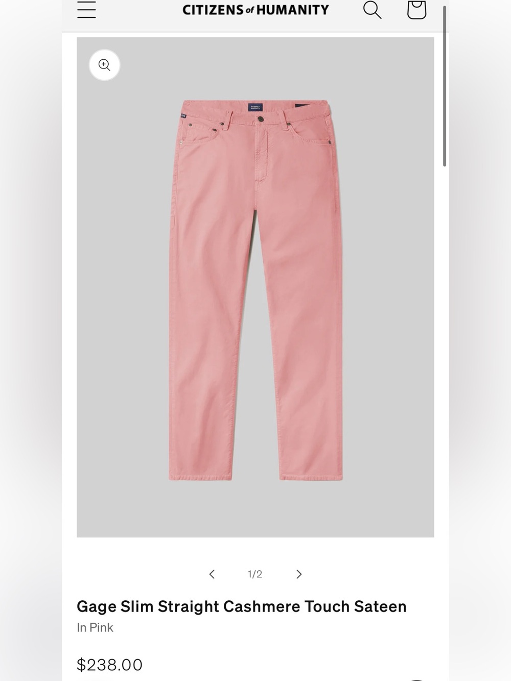 Citizens Of Humanity Coral-Pink Straight Leg Jeans